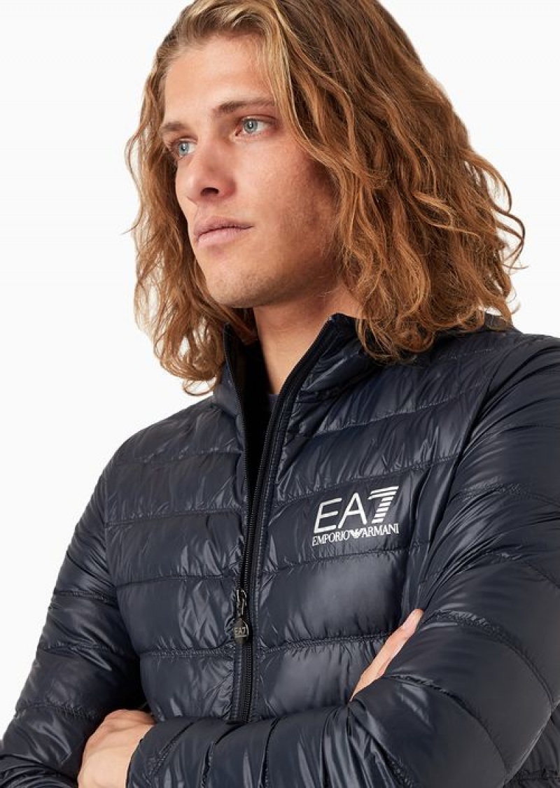 Navy Blue Emporio Armani Packable Hooded Core Identity Puffer Jacket | EA7-SN59812