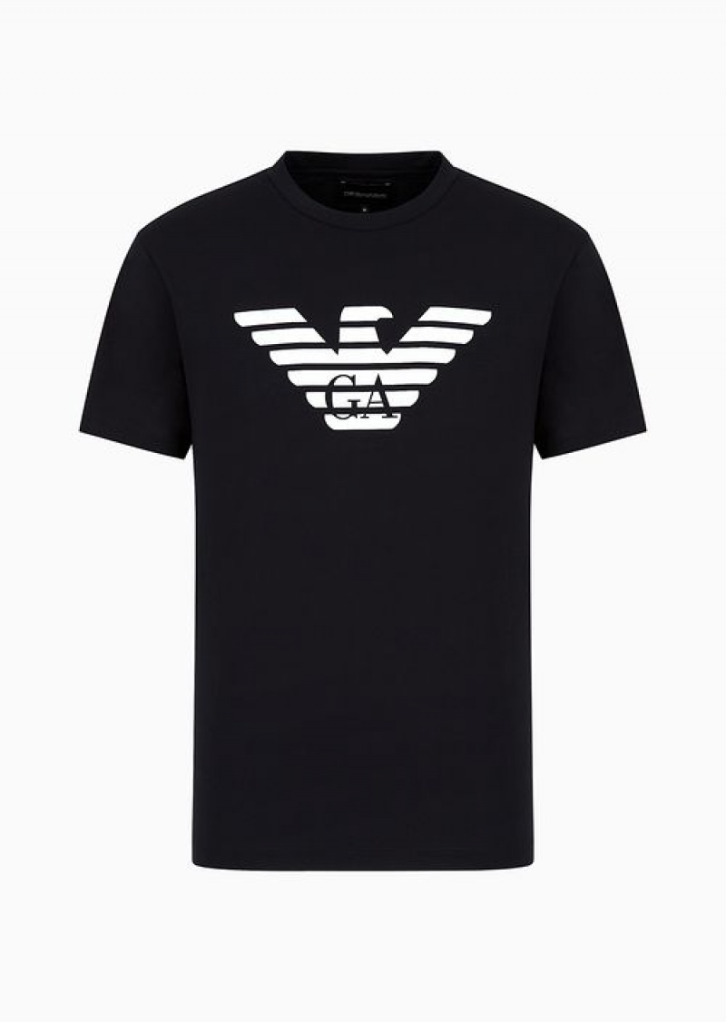 Navy Blue Emporio Armani Pima-jersey T-shirt With Logo Print | EA-SN58703