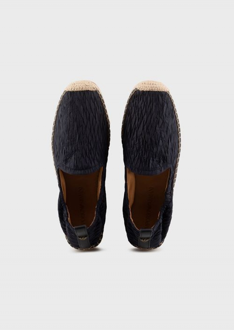 Navy Blue Emporio Armani Pleated Nylon Espadrilles | EA-SN58896