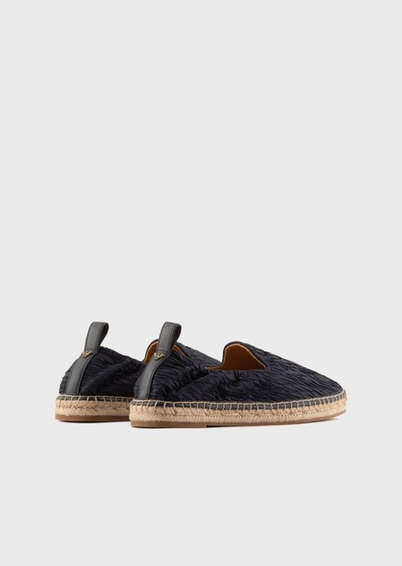 Navy Blue Emporio Armani Pleated Nylon Espadrilles | EA-SN58896