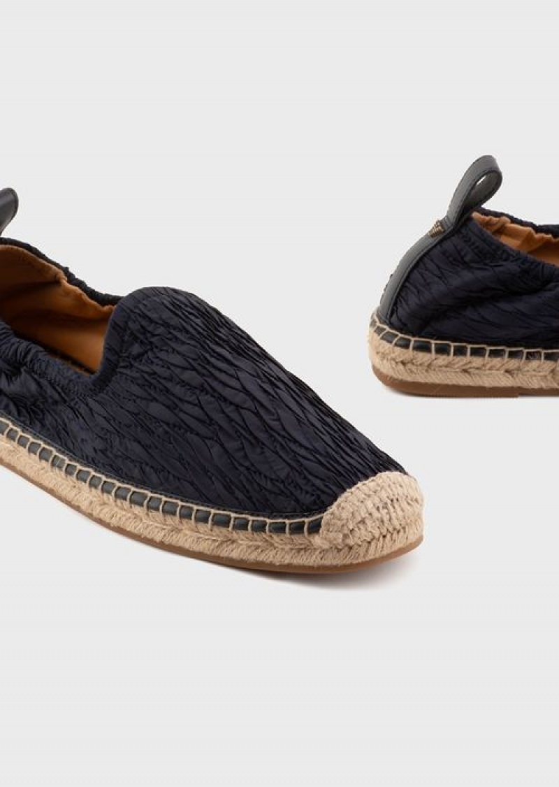 Navy Blue Emporio Armani Pleated Nylon Espadrilles | EA-SN58896