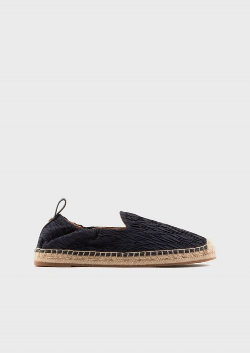 Navy Blue Emporio Armani Pleated Nylon Espadrilles | EA-SN58896