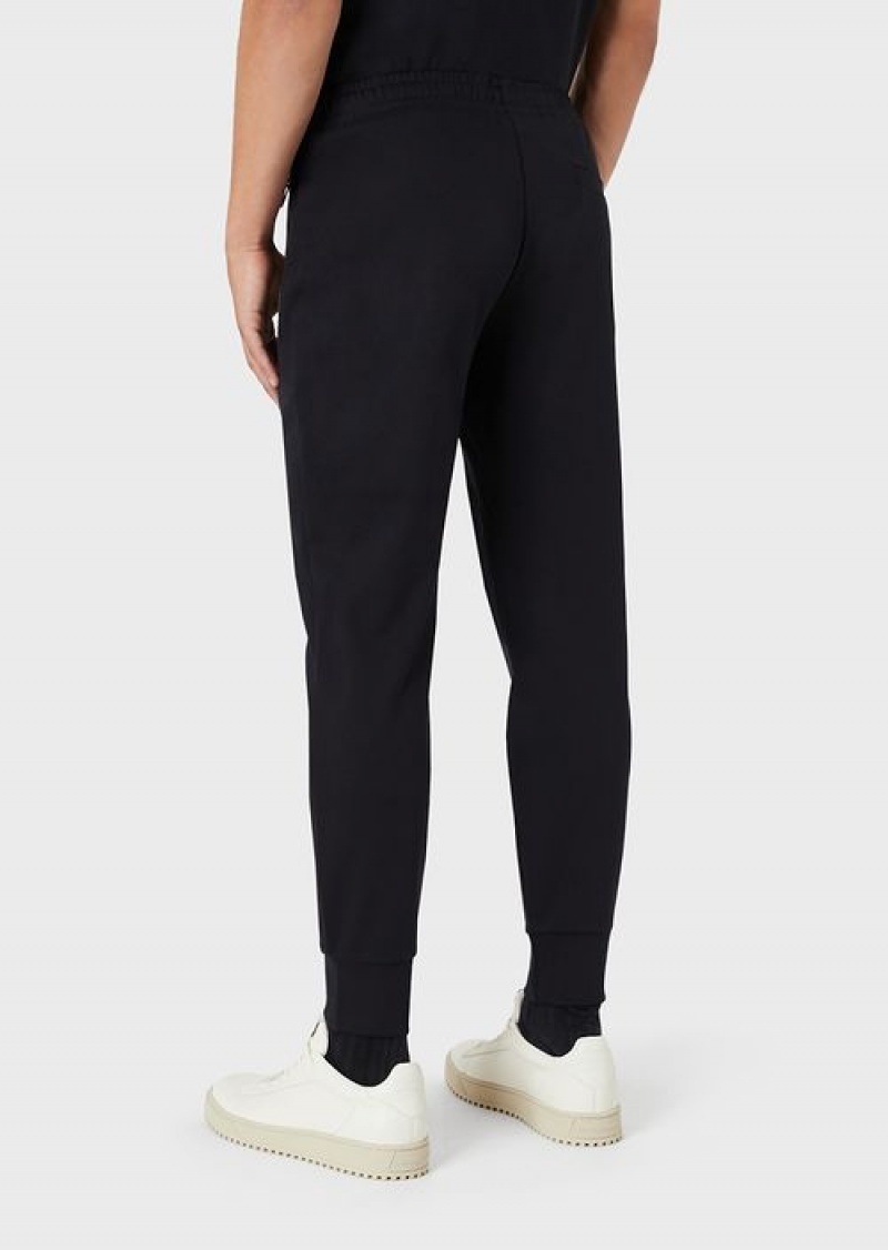 Navy Blue Emporio Armani Ponte-di-roma Fabric Joggers | EA-SN58362