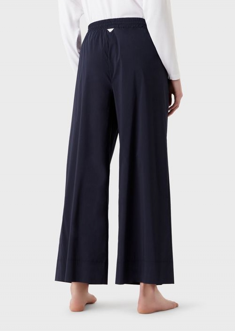 Navy Blue Emporio Armani Poplin Drawstring Beach Trousers | EA-SN56872