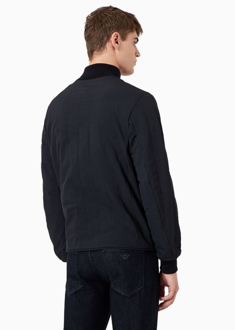 Navy Blue Emporio Armani Quilted Nylon And Knit Reversible Blouson With Logo Patch | EA-SN58254