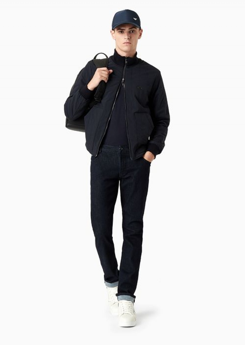 Navy Blue Emporio Armani Quilted Nylon And Knit Reversible Blouson With Logo Patch | EA-SN58254