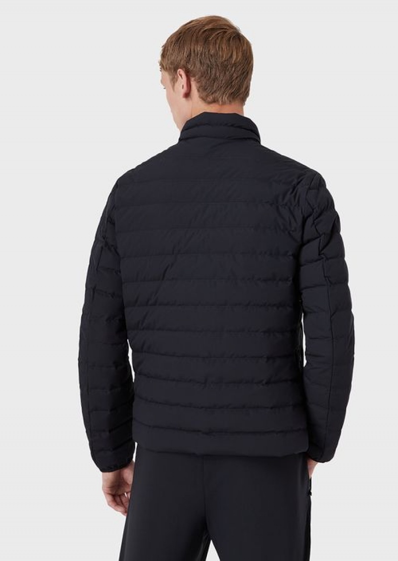 Navy Blue Emporio Armani Quilted Nylon Full-zip Down Jacket With Eagle Logo Patch | EA-SN58245