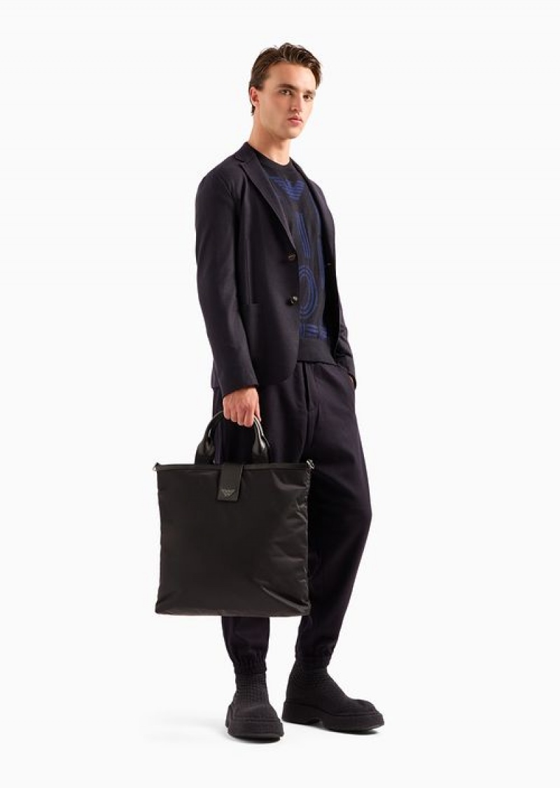 Navy Blue Emporio Armani Raw-cut, Virgin-wool Jersey, Single-breasted Jacket | EA-SN57795