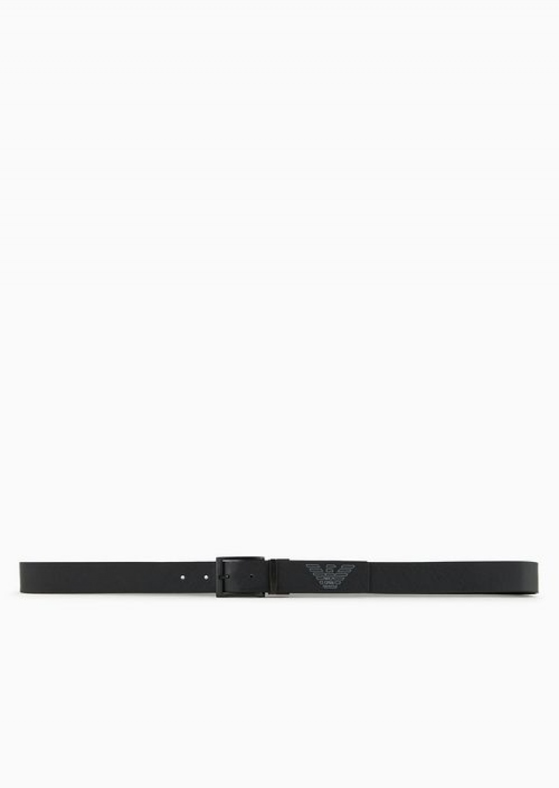 Navy Blue Emporio Armani Reversible Belt In Eagle Print Leather | EA-SN59119