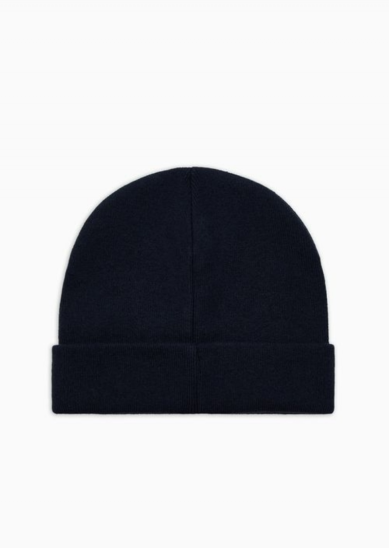 Navy Blue Emporio Armani Rib-knit Wool-blend Beanie | EA-SN59198