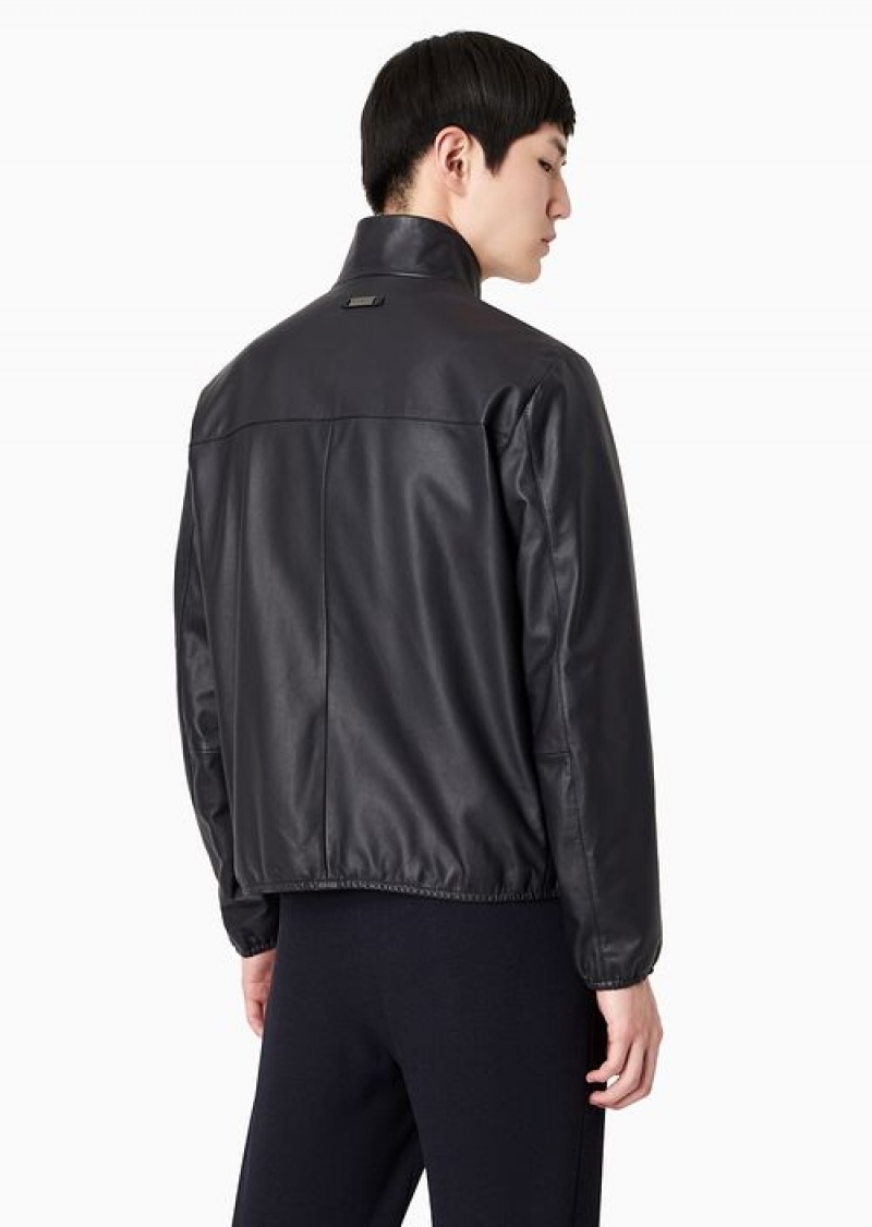 Navy Blue Emporio Armani Semi-aniline Nappa Lambskin Blouson With Full-length Zip | EA-SN58156