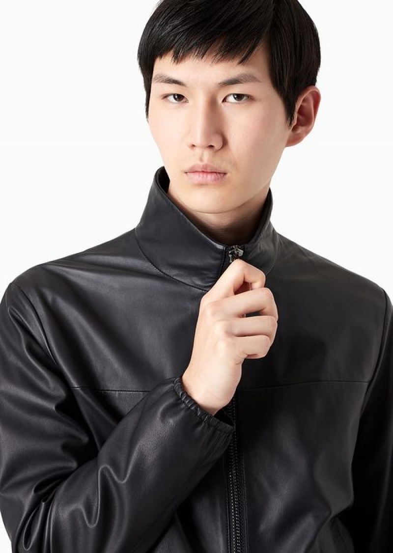 Navy Blue Emporio Armani Semi-aniline Nappa Lambskin Blouson With Full-length Zip | EA-SN58156