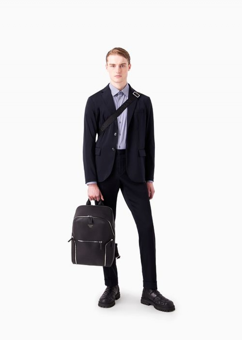 Navy Blue Emporio Armani Single-breasted Blazer In Two-way Stretch Technical Jersey | EA-SN57784