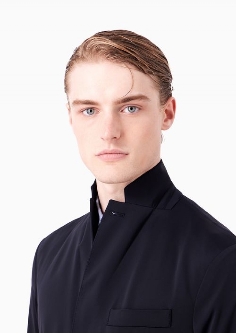 Navy Blue Emporio Armani Single-breasted Blazer In Two-way Stretch Technical Jersey | EA-SN57784