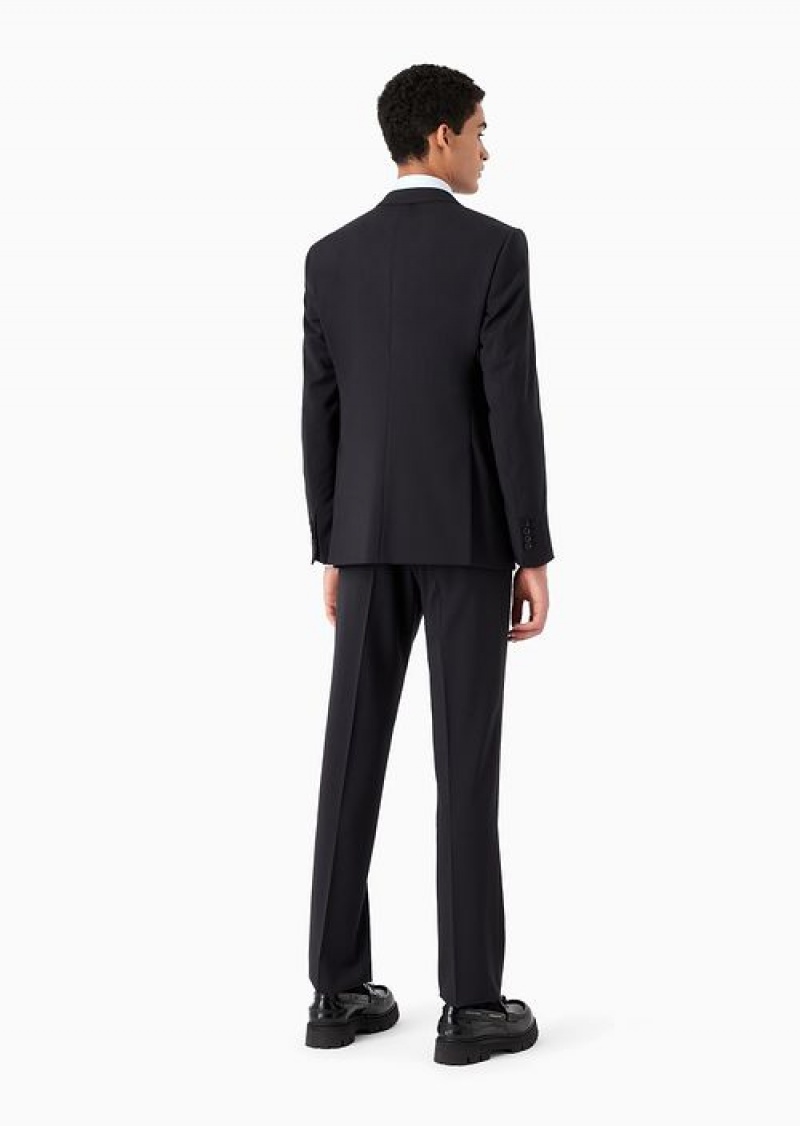 Navy Blue Emporio Armani Single-breasted, Slim-fit Suit In Natural Stretch Light Wool | EA-SN58475