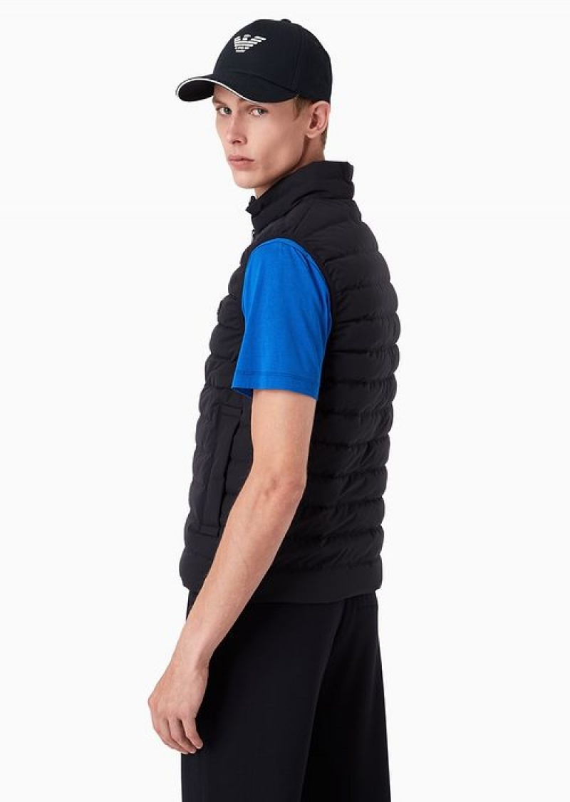 Navy Blue Emporio Armani Sleeveless Full-zip Down Jacket In Quilted Nylon With Eagle Logo Patch | EA-SN58244