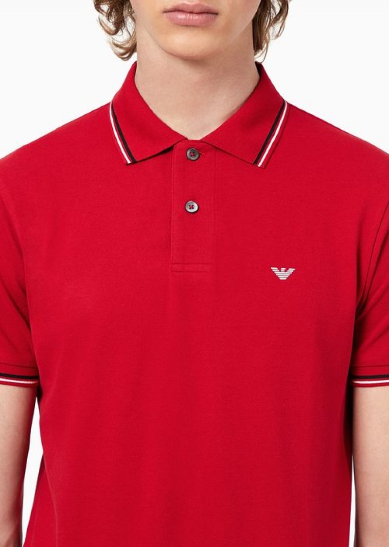 Navy Blue Emporio Armani Slim-fit Stretch Piqué Polo Shirt With Micro Eagle | EA-SN58452