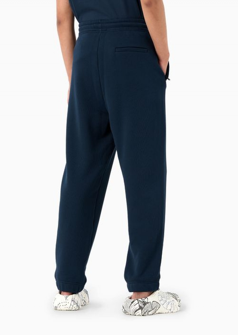 Navy Blue Emporio Armani Soft Twill Joggers With Resort Capsule Collection Patch | EA-SN58290