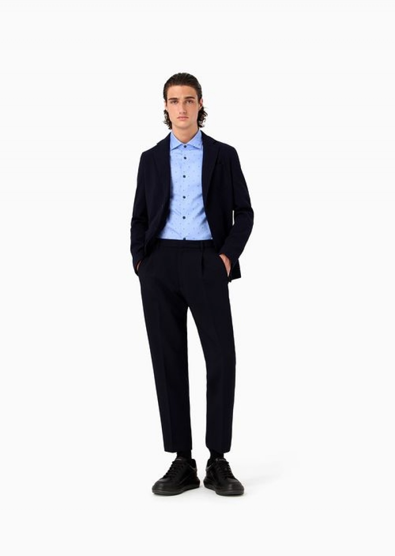 Navy Blue Emporio Armani Soft Viscose Blend Trousers With Darts And Welt Pockets | EA-SN58333