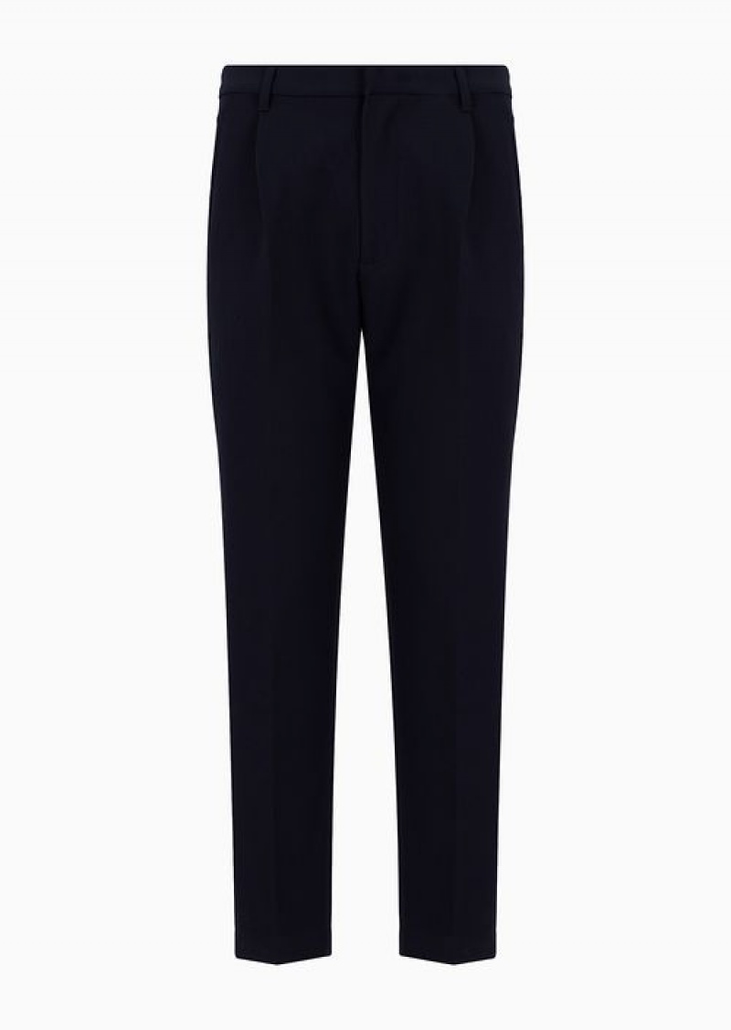 Navy Blue Emporio Armani Soft Viscose Blend Trousers With Darts And Welt Pockets | EA-SN58333