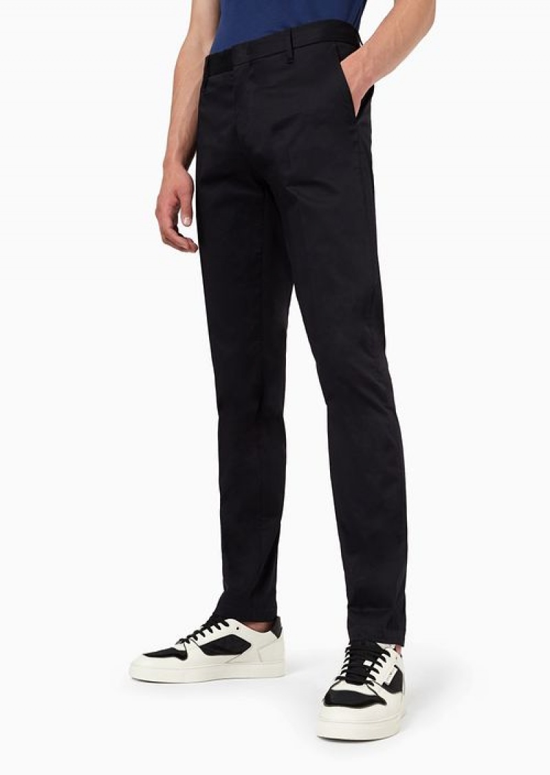 Navy Blue Emporio Armani Stretch-cotton Chinos | EA-SN58378