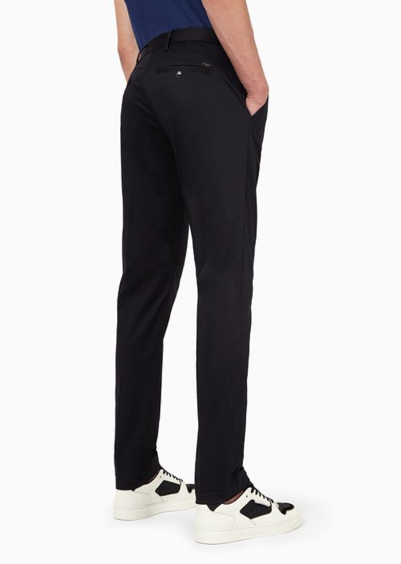 Navy Blue Emporio Armani Stretch-cotton Chinos | EA-SN58378