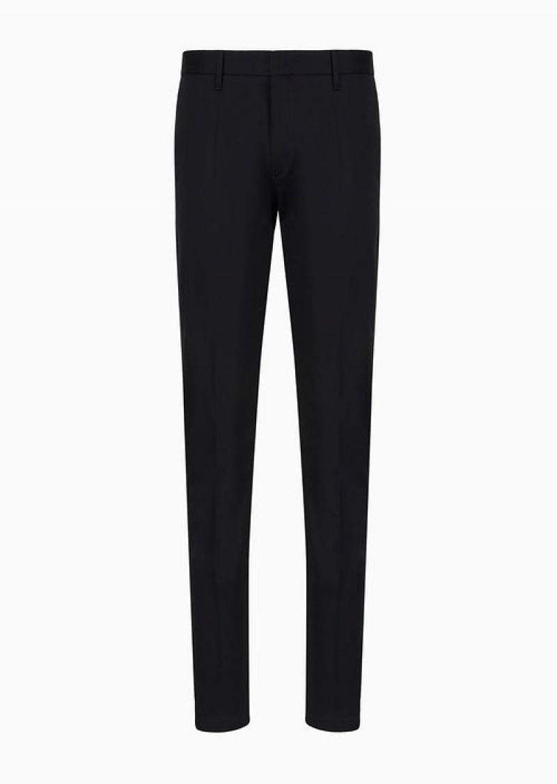 Navy Blue Emporio Armani Stretch-cotton Chinos | EA-SN58378