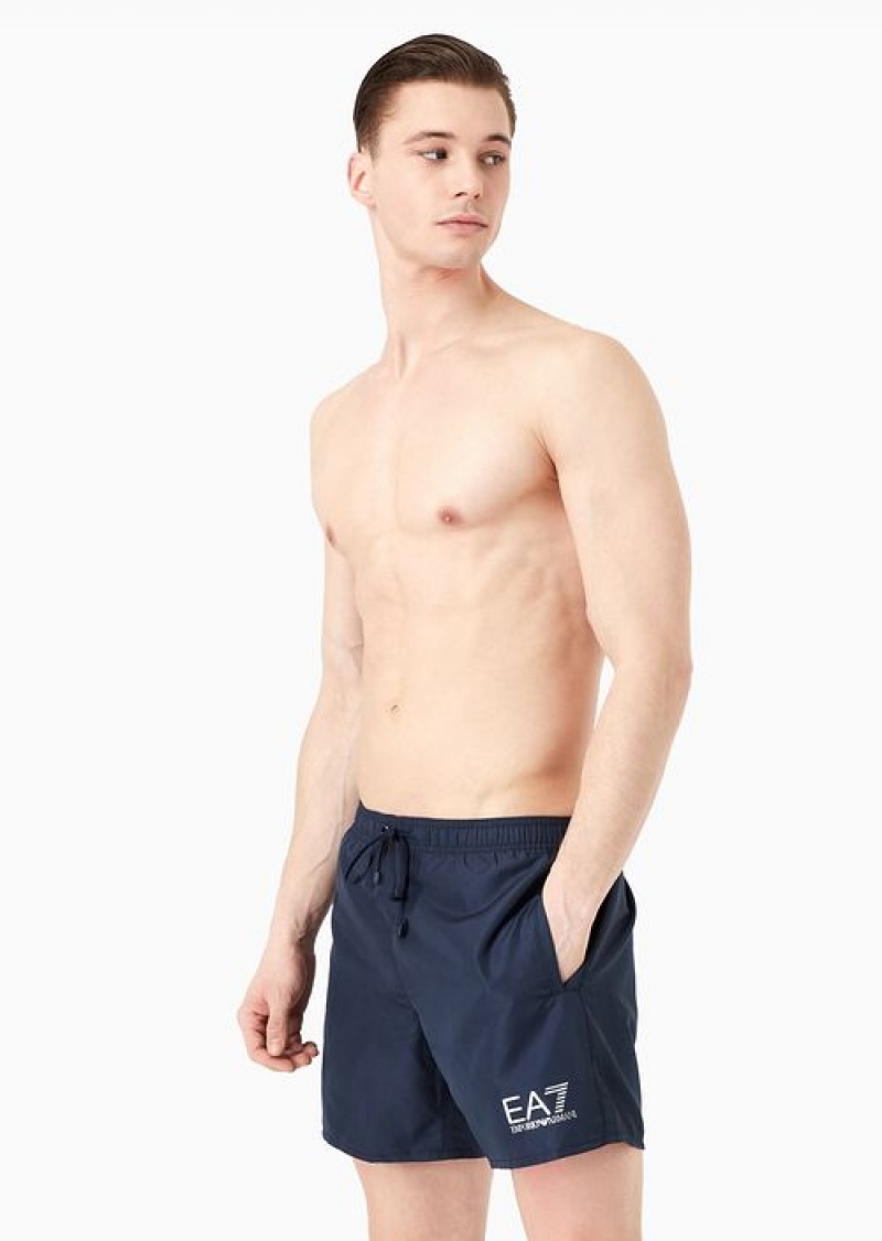 Navy Blue Emporio Armani Swim Trunks With Logo | EA7-SN59885