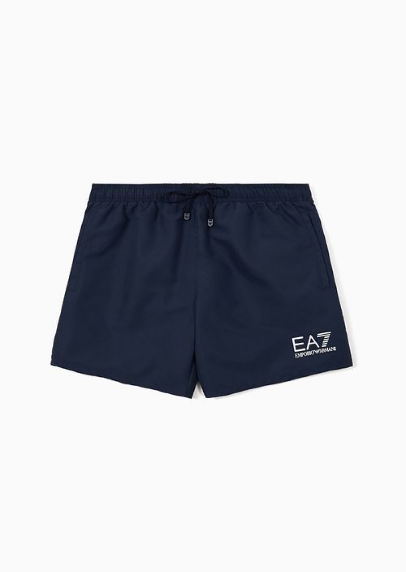 Navy Blue Emporio Armani Swim Trunks With Logo | EA7-SN59885