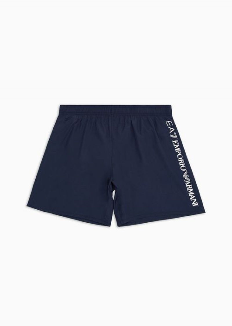 Navy Blue Emporio Armani Swim Trunks With Logo | EA7-SN59886