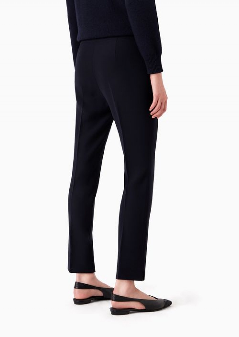 Navy Blue Emporio Armani Technical Cady Flared 7/8 Trousers | EA-SN56877