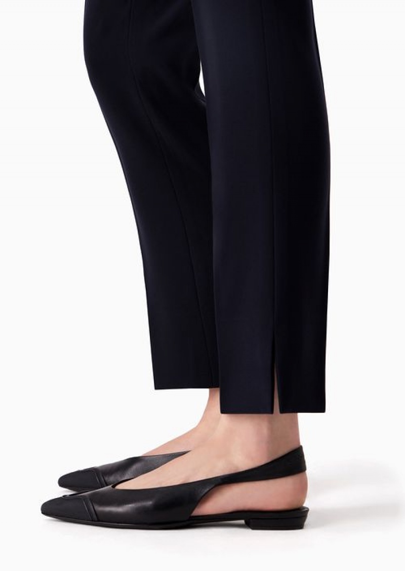 Navy Blue Emporio Armani Technical Cady Flared 7/8 Trousers | EA-SN56877