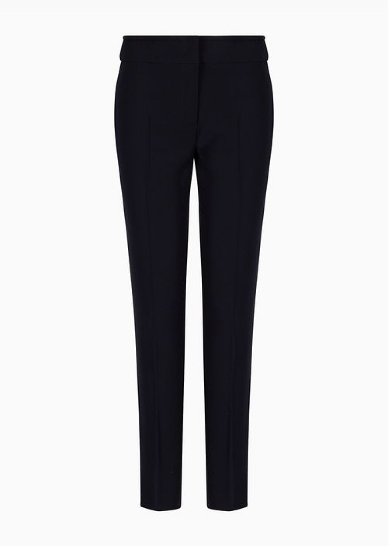 Navy Blue Emporio Armani Technical Cady Flared 7/8 Trousers | EA-SN56877