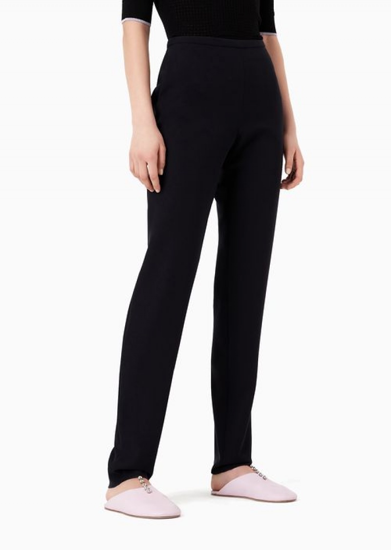 Navy Blue Emporio Armani Technical-cady Cigarette Trousers | EA-SN56811