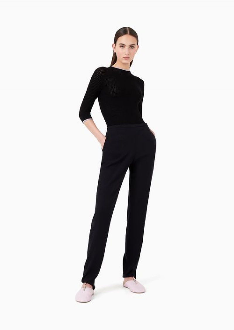 Navy Blue Emporio Armani Technical-cady Cigarette Trousers | EA-SN56811