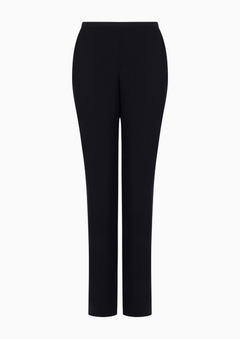 Navy Blue Emporio Armani Technical-cady Cigarette Trousers | EA-SN56811