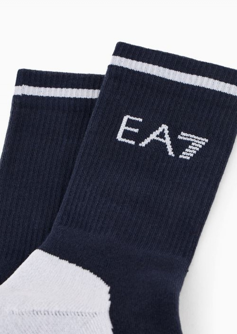 Navy Blue Emporio Armani Tennis Pro Cotton-blend Ankle Socks | EA7-SN60049