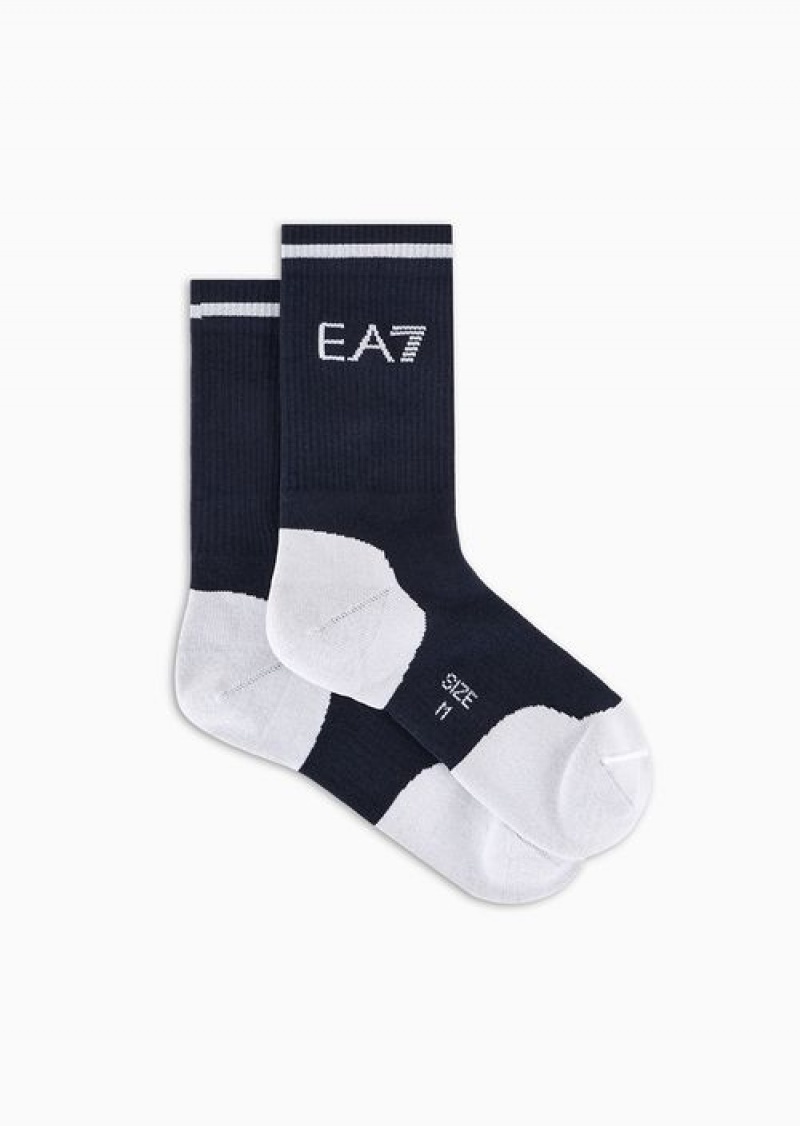 Navy Blue Emporio Armani Tennis Pro Cotton-blend Ankle Socks | EA7-SN60049