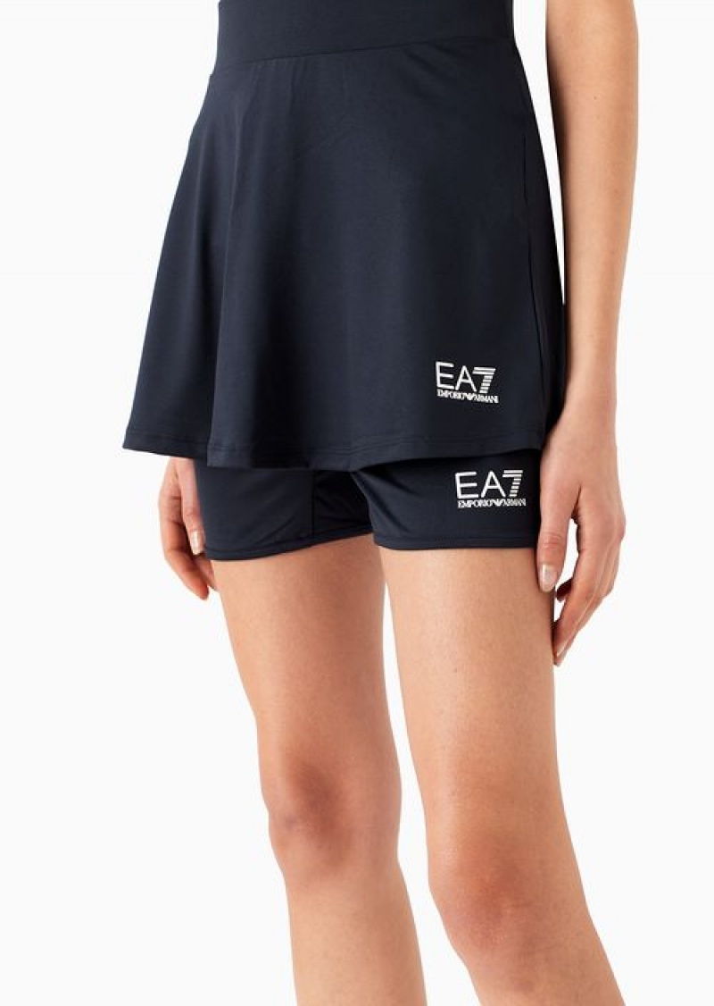 Navy Blue Emporio Armani Tennis Pro Mini Skirt In Ventus7 Technical Fabric | EA7-SN59563