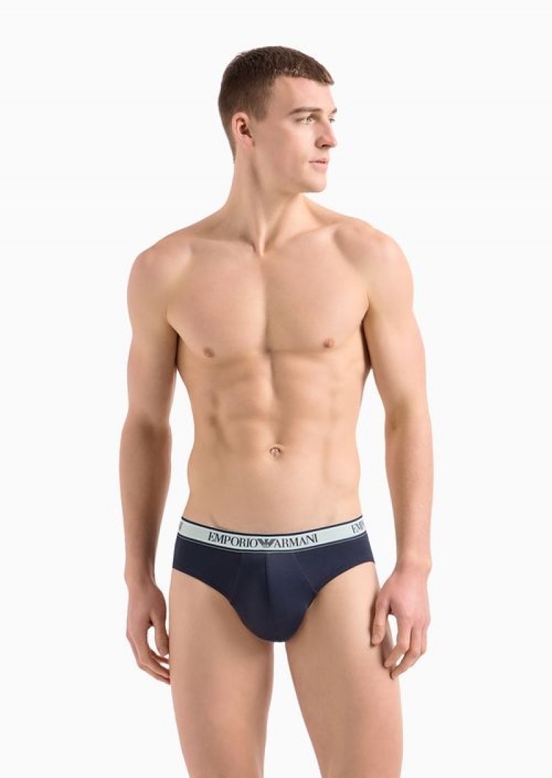 Navy Blue Emporio Armani Three-pack Of Briefs With Core Logo Waistband | EA-SN58831