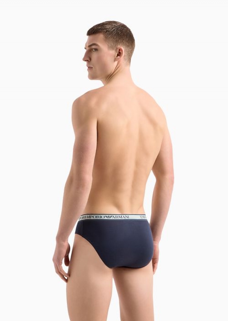 Navy Blue Emporio Armani Three-pack Of Briefs With Core Logo Waistband | EA-SN58831