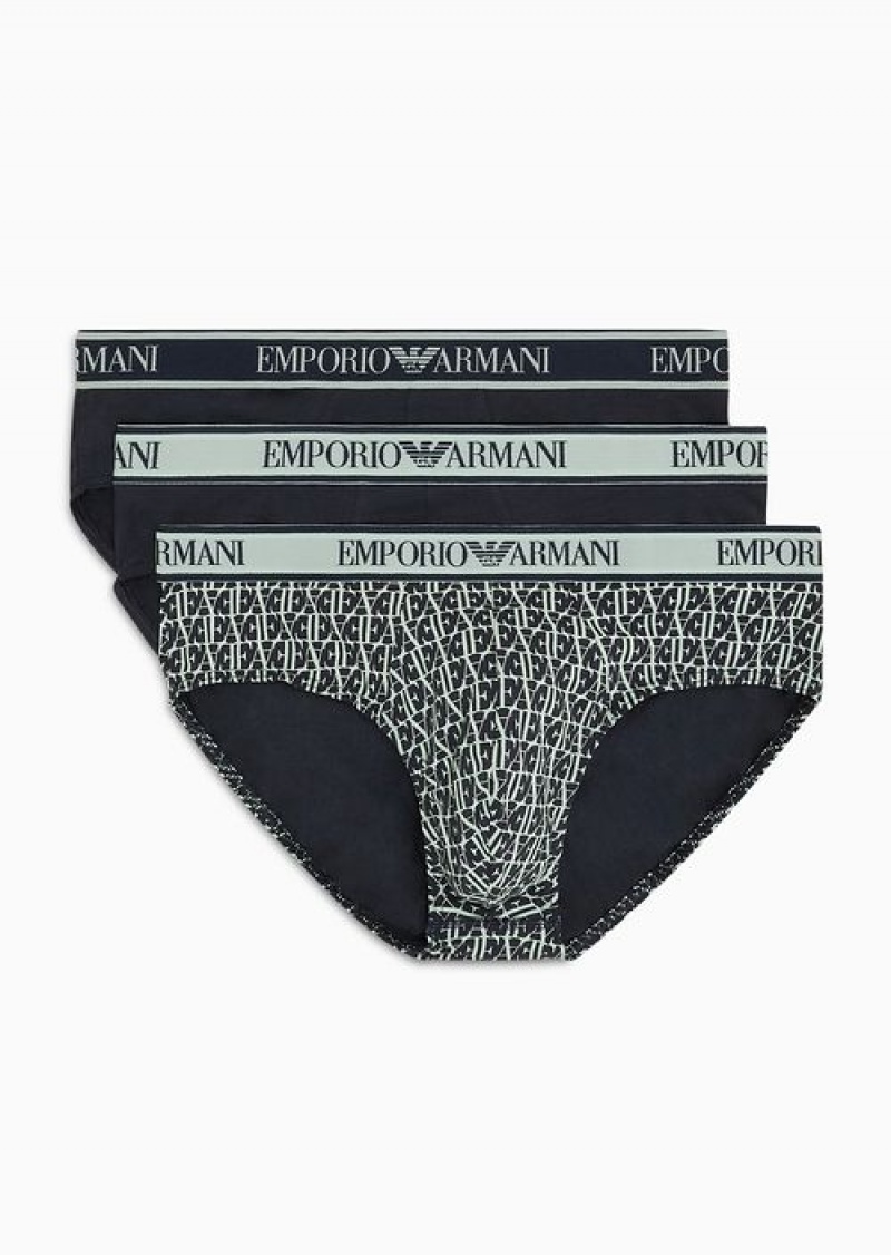 Navy Blue Emporio Armani Three-pack Of Briefs With Core Logo Waistband | EA-SN58831