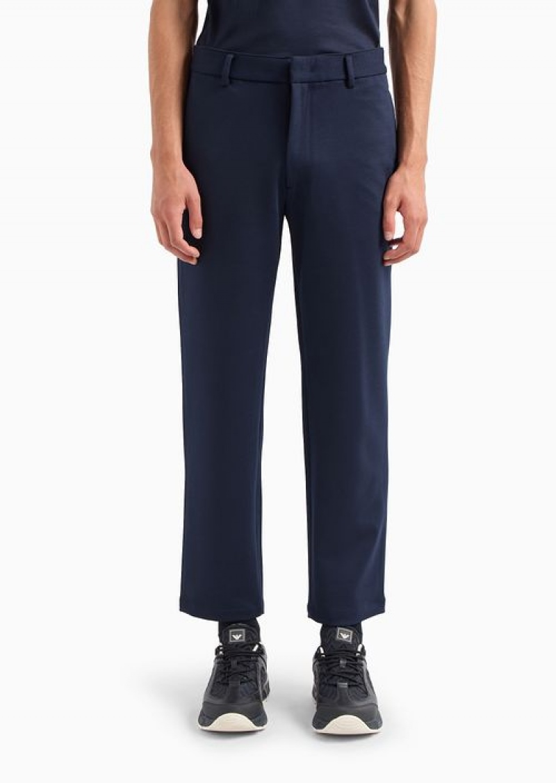 Navy Blue Emporio Armani Travel Essentials Wool-blend Jersey Chinos | EA-SN58289