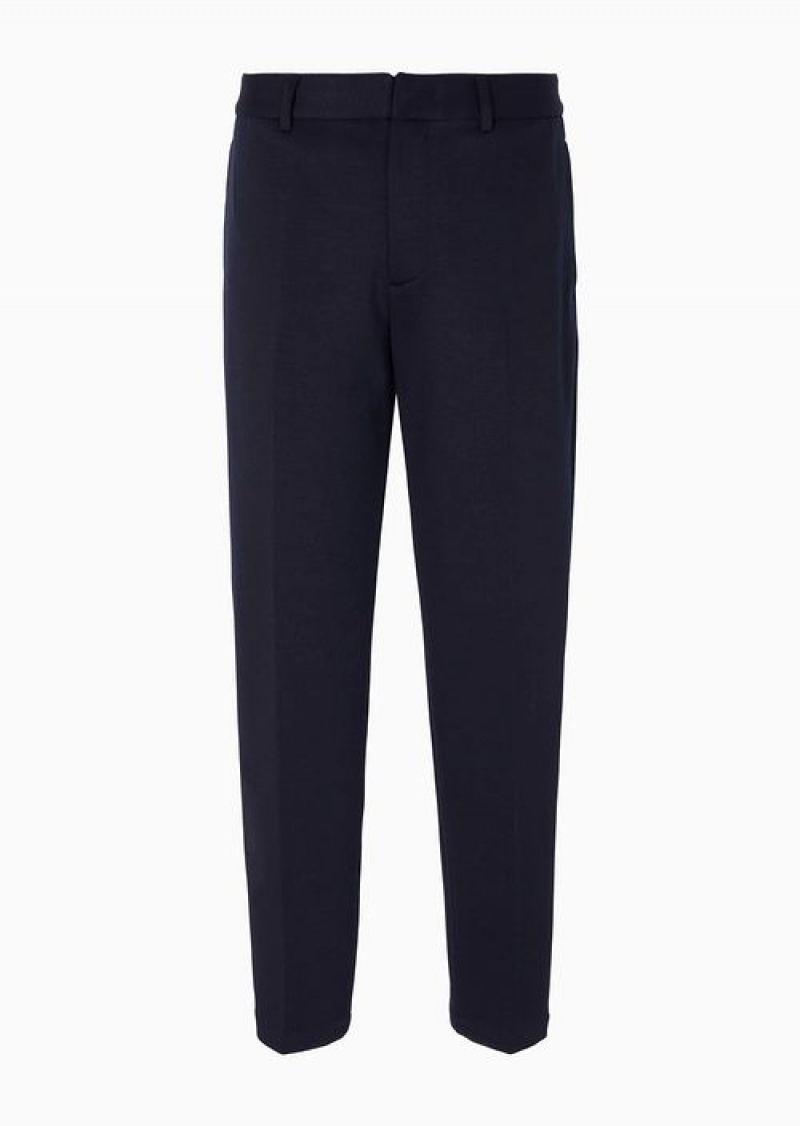 Navy Blue Emporio Armani Travel Essentials Wool-blend Jersey Chinos | EA-SN58289