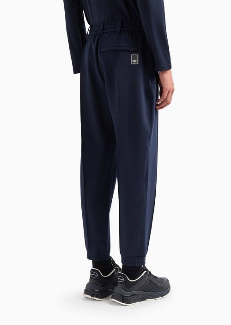 Navy Blue Emporio Armani Travel Essentials Wool-blend Jersey Joggers | EA-SN58331