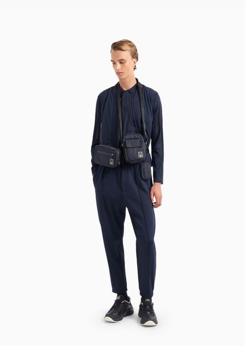 Navy Blue Emporio Armani Travel Essentials Wool-blend Jersey Joggers | EA-SN58331