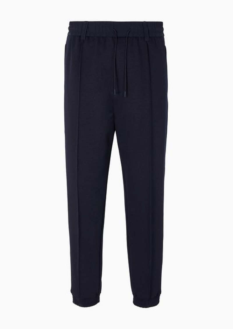 Navy Blue Emporio Armani Travel Essentials Wool-blend Jersey Joggers | EA-SN58331