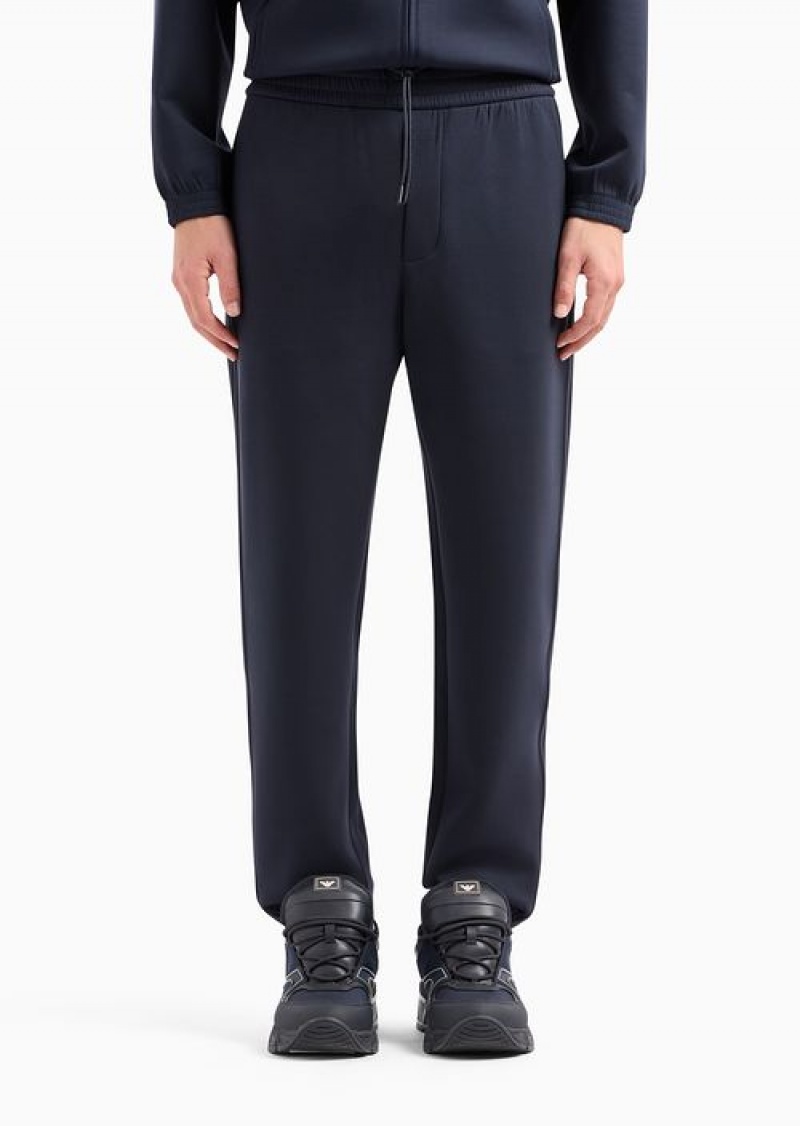 Navy Blue Emporio Armani Travel Essentials Double-jersey Joggers | EA-SN58414