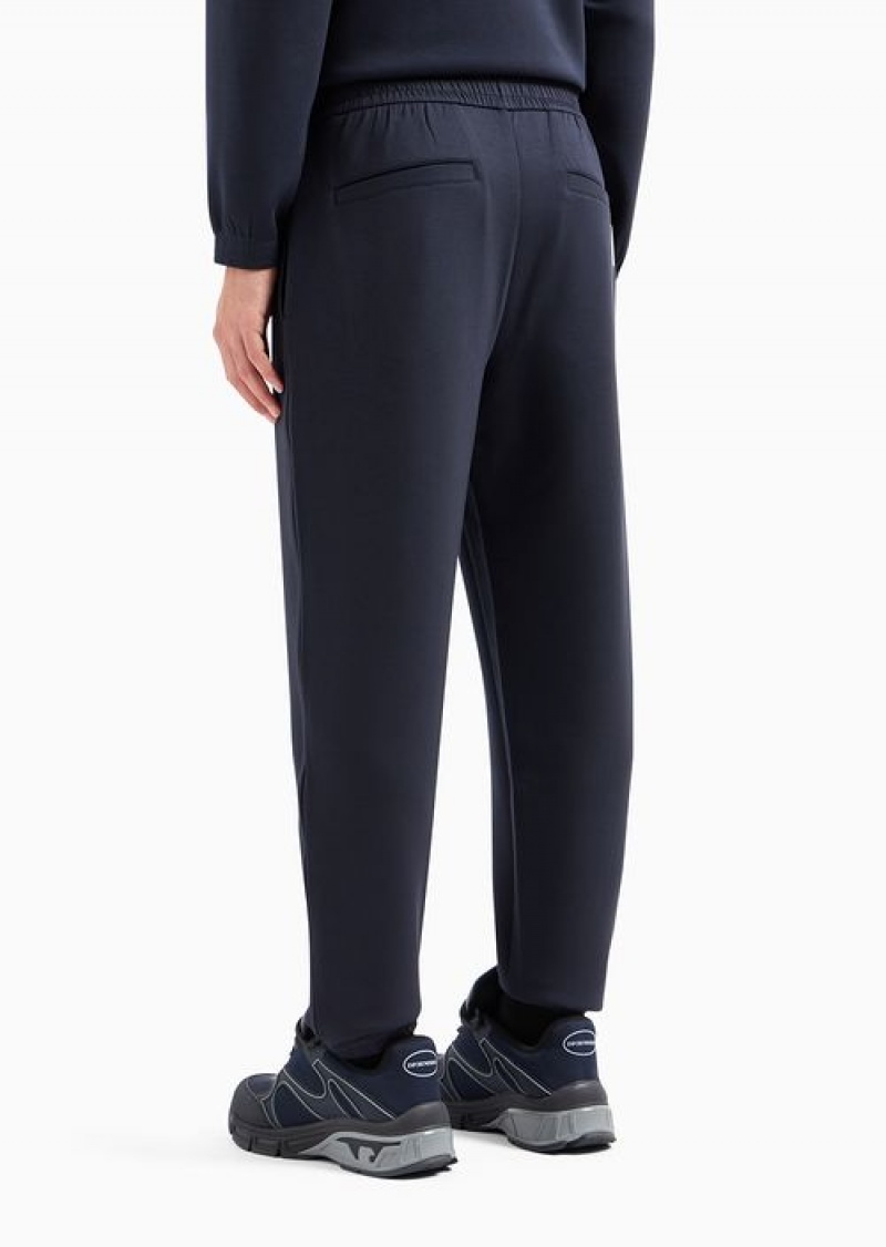 Navy Blue Emporio Armani Travel Essentials Double-jersey Joggers | EA-SN58414