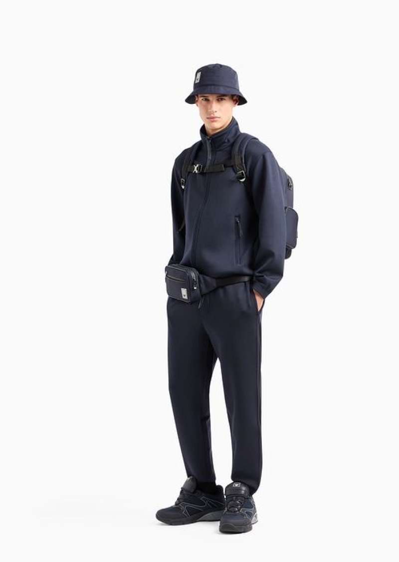 Navy Blue Emporio Armani Travel Essentials Double-jersey Joggers | EA-SN58414